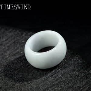 TIMESWIND Original Myanmar A-Type Jade Natural White Curved Wide Ring Fashion Women Men Jewelry for Gift with Certificate