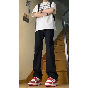 กางเกงยีนส์ทรงขาบานสไตล์ย้อนยุคสีน้ำเงินอ่อนสำหรับผู้ชาย Cleanfit กางเกงขายาวทรงสลิมฟิต ทรงขาบาน ทรงหลวม ฤดูใบไม้ผลิและฤดูใบไม้ร่วง