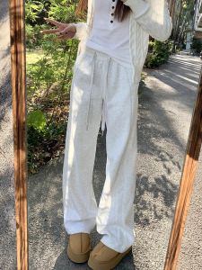 Quần Nỉ Dài Thường Ngày Cạp Cao Cho Nữ Mùa Thu 2025 Quần Dài Ống Rộng Ống Đứng Thẳng Không Co Giãn