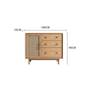Scandinavian Solid Wood Sideboard Rattan Entrance Cabinet Retro Locker Hall Cabinet Minimalist Modern Storage Chest of Drawers