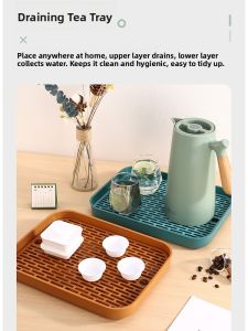 OUSKA | Large Rectangular Plastic Tea Tray with Water Storage and Drainage