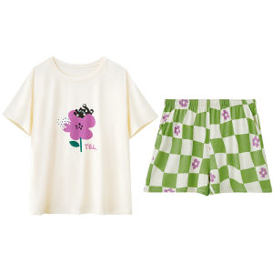 Hodo | Cute Print Cool Feeling Light Short Sleeve Shorts Childrens Pajamas Set Home Clothes For Girls Cotton Blend Comfortable Summer Sleepwear