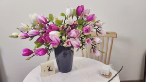 4 Heads Wedding Arrangement Decoration home Vase Gift Artificial Magnolia Long Stem Green Leaves