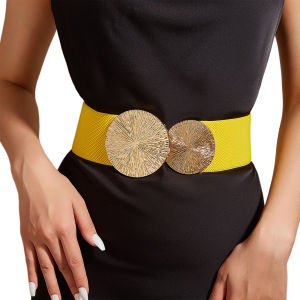 Women Solid-Color BeltWide Elastic Belt Coat/Dress Accessories Waist BeltChunky-Gold Discs Round Beltsfor Daily/Party Use
