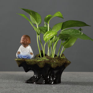 Zen Ceramic Flower Vase Office Living Room Decorative Plant Pots Green Ivy Copper Coin Grass Flower Pots Garden Artifacts