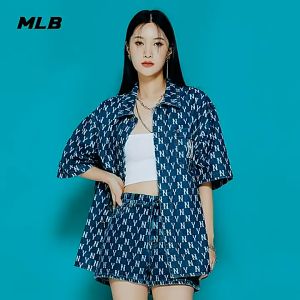 mlb Bộ Đồ Denim Ngắn Tay Cho Nam Và Nữ Áo Sơ Mi Denim Cổ Điển Cũ Ngắn Tay Quần Short Denim Phiên Bản Hàn Quốc