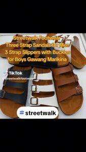 Streetwalk Marikina Made Three Strap Sandals for Men 3-Strap Sandals for Male in Colors White Black Brown Sandals Marikina Made Official Shoes Store for Boys Three Strap Flip Flops & Slippers Panlalaki 3-Strap Beach Slippers & Sandals (Code: EMMAN-04)
