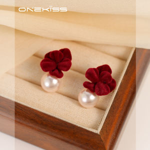 New Year Red Velvet Pearl Earrings Womens Fashionable Floral Celebration Ear Jewelry Autumn Winter Stylish Accessory