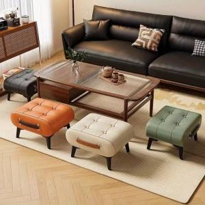 PU Leather Foot Stool with Handle Metal Legs Small Ottoman Sofa Footrest Shoe Changing Stool Home Furniture