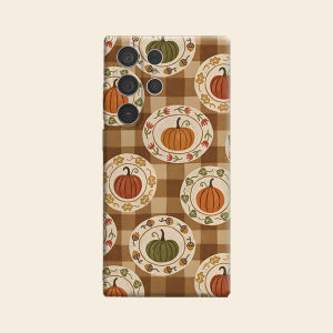 Pumpkin Plate Plaid Luxury Fashion Full Lens Protective Case for Samsung Galaxy S26 S25 S24 A56 A36 Plus Ultra