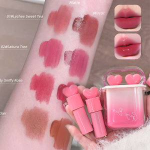 GEGE BEAR Heart-beating Water Gloss Velvet Matte Lip Glaze Combination Two-pack Mirror Matte Headphone Shaped Pendant Lip Glaze