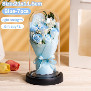 Artificial Rose Flower Glass Cover Dome Eternal Rose Flower Bouquet & LED Valentine's Day Gift