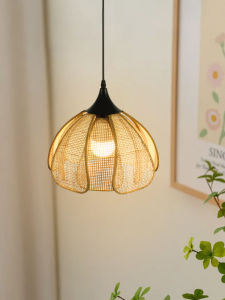 ZHUMUCHUANSHUO | Rustic Wabi-sabi Style Rattan Bedside Pendant Light 3-head Petal Lamp