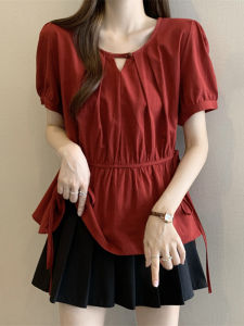 Red Doll Shirt Womens Short Sleeve Regular Fit Korean Style Casual Top Fashionable Spring Summer New Arrival plus Size