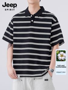 JEEP SPIRIT | Collared Short Sleeve Summer New Loose Striped POLO Shirt