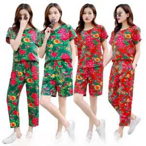 Bộ Đồ Ngủ Họa Tiết Hoa Cotton Lanh Phong Cách Trung Hoa Cho Nam Bộ Quần Áo Mặc Nhà Mùa Hè Thường Ngày Thoải Mái Thoáng Khí
