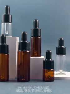 Transparent Brown Bottle Essential Oil Serum Essence Liquid Dropper Bottle Light Blocking Empty Bottle for Cosmetic Tools