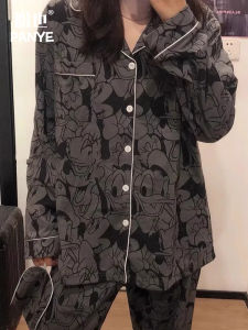 Bộ Đồ Ngủ Cotton Nguyên Chất Cho Nữ Dáng Rộng Thoải Mái Dễ Thương Họa Tiết Hoạt Hình Mặc Ở Nhà Mùa Thu Đông Phong Cách Hàn Quốc