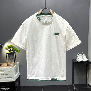 เสื้อยืดแขนสั้นผ้าฝ้ายแท้ 260 กรัม ทรงหลวม สำหรับผู้ชาย ฤดูร้อน แฟชั่น เสื้อเชิ้ตแขนสั้นสำหรับผู้หญิง แขนยาวครึ่งตัว ดีไซน์สองชิ้นเทียม