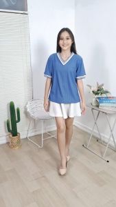 B&R Beliza Atasan Kaos Knit dengan Kerah RIb Vneck Material Hornet Knit