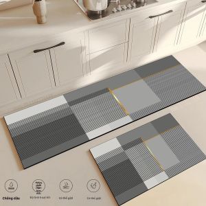 Thảm Trải Sàn Nhà Bếp Chống Trượt VIKAMA Thảm Lối Vào Phòng Tắm Đơn Giản Thảm Sọc Polyester Trang Trí Nhà Cửa Thảm Trải Sàn Dài Cho Phòng Khách