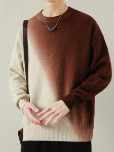 ROMON | Loose Fit Casual Round Neck Pullover Knitwear For Men Trendy Gradient Color Base Layer Shirt Romon Brand Autumn Season Style