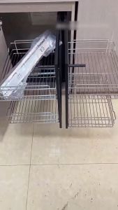 HOME OF HAPPINESS Corner Pull Out Basket Stainless Steel Pull Out Dish Rack Kitchen 2-layer Storage Rack Pull-out Spice Basket Household
