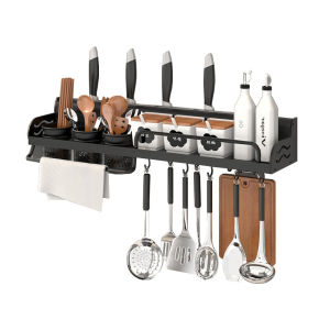 ที่เก็บของในครัว ชั้นวางเครื่องปรุง ชั้นเก็บของติดผนัง ที่เก็บช้อนส้อม ที่เสียบมีด ตะขอเเขวนตะหลิว อุปกรณ์ในครัว ทนทานแข็งแรงไม่หลุดง่าย