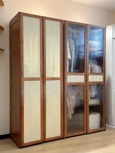 Bamboo Wardrobe 64/80CM Rattan Acrylic 2 Door Almari Baju Almari Pakaian DIY Combined 衣柜