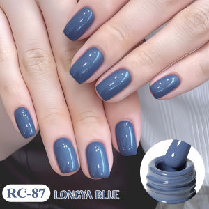 ขวดโรมันยีนส์สีน้ําเงินอารมณ์ # 87 ยาทาเล็บสีขาวสีฟ้าแฟชั่น LED ไกลอสสดใสแฟชั่นเจลทาเล็บสีทึบ