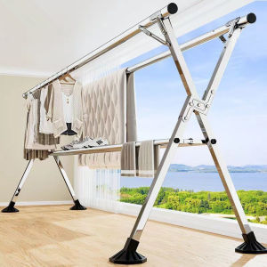 forsso | Stainless Steel Folding Dual Pole Extendable Clothes Rack