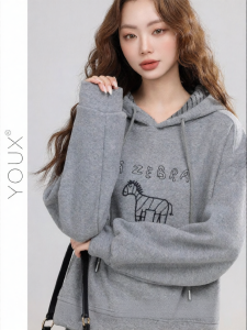 YOUXIANG | Áo Hoodie Đa Năng Mùa Đông có Thêu Ngựa Lót Nhung Màu Xám