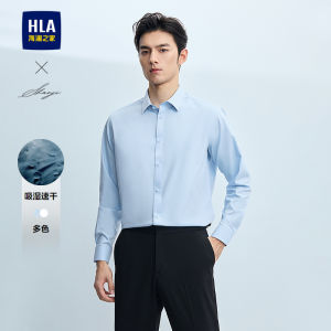 เสื้อเชิ้ตแขนยาวผู้ชาย แห้งเร็ว ระบายอากาศได้ดี ทรงปกติ ผ้าฝ้ายผสมโพลีเอสเตอร์ สำหรับใส่ไปทำงานในช่วงฤดูใบไม้ผลิและฤดูใบไม้ร่วง