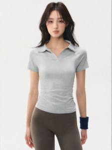 MITAOGIRL | Quick-Drying Naked Feel Polo T-Shirt for Yoga Running Outdoor