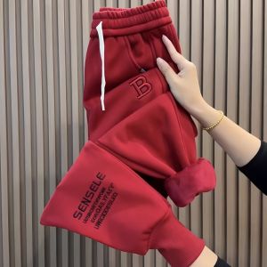 กางเกงวอร์มทรงหลวมสำหรับผู้หญิง กางเกงวอร์มฤดูใบไม้ร่วง/ฤดูหนาว กางเกงขายาวทรงหลวม ผ้าขนแกะ ป้องกันลม ลำลอง สปอร์ต กางเกงขายาวสีม่วง