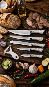Nipiin Knife Set Stainless Steel Stone Patterned Handle Fruit/Meat Knife with Peeler Precision Knives Set Original