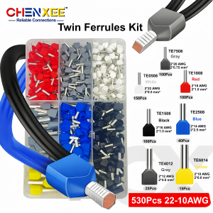 Double Wire Ferrule Connector Kit Crimper Tool Insulated Dual Bootlace Terminals Set for Electrical Wiring DIY Repair Automotive