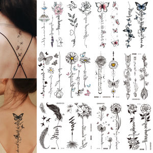 Elegant Floral Temporary Tattoos for Women - 6 Sheets Waterproof Body Art (Rose Butterfly Feather Designs) - Back Arm Fake Tat