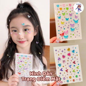 Đá Dán Mặt Cho Bé - Miếng Dán Trang Điểm Mặt Hình Bướm Trái Tim Lấp Lánh Makeup Lễ Hội Dạ Tiệc