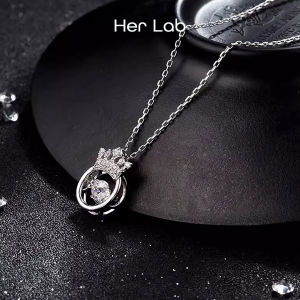 Her Lab Jewelry | Genuine D-color moissanite sparkling diamond necklace 925 sterling silver crown heart-beating womens pendant GRA certificate 100% passed the diamond detector all-match high-end gift