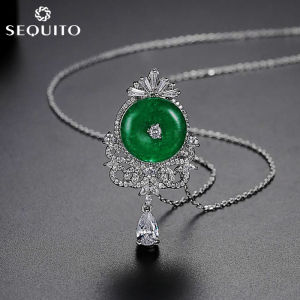 SEQUITO Bridal Green Jewelry with CZ Unique Chandelier Design Pendant Clavicle Necklace SN009