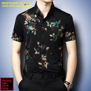 Menstiakon | áo sơ mi lụa nữ Áo Sơ Mi Ngắn Tay Hoa Icy Silk