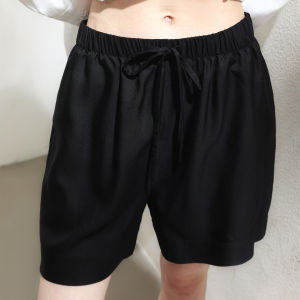 Miccbeirn | Silk Cotton Casual Commute Straight Leg Wide Leg Short Pants Elastic Waist Drawstring Versatile Slimming Basic Style Shorts