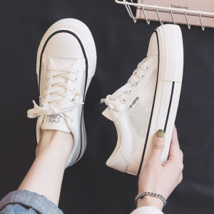 รองเท้าผ้าใบเดนิมระบายอากาศสำหรับผู้หญิง รองเท้าผ้าใบพื้นหนา ทรงลำลอง รองเท้าผ้าใบสีขาว รองเท้าผ้าใบแบบสวม สไตล์ใหม่