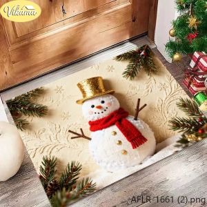 VIKAMA Merry Christmas Doormat Snowman Santa Tree Gift Red Welcome Mat Gold Text Front Door Non Slip Absorbent Rug Xmas 2027
