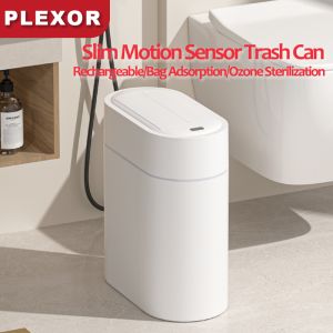 Smart Sensor Trash Can 7L/9L - 0.2s Auto-Open with Ozone Sterilization & 6.1" Ultra-Slim Design Side-Swing Dual Doors & Silent Slow-Close IPX5 Waterproof for Bathroom/Kitchen (Wall-Mountable)