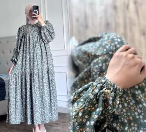 MIDI DRESS RAYON TERBARU 2025/ GAMIS MIDI WANITA DEWASA JUMBO BUSUI MOTIF BUNGA CANTIK/MIDI DRESS RAYON PREMIUM TERLARIS