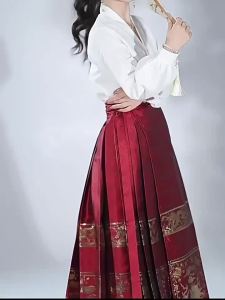 <1125> Pakaian Han Asli Wanita Ming Yang Baru Kemeja Kolar Menegak Elemen Cina Bersulam Skirt Muka Kuda Setiap Hari Pakaian Roti Bakar