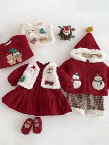 Thickened Cotton Girls Pure Color New Year Dress Winter Childrens Fashionable Skirt Korean Style Baby Clothes Dress