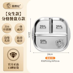 Fat Reduction 3-Compartment Stainless Steel 316 Diet Plate Fitness round Bowl Home Quantitative Dishware Cute Cartoon Design